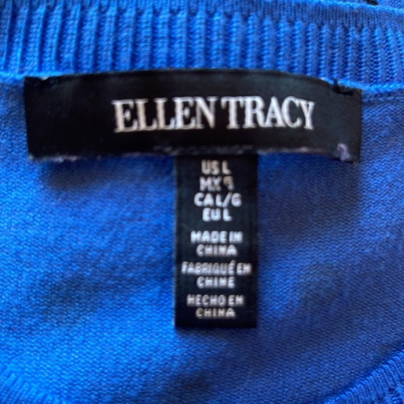 Ellen Tracy size L blue with black poki dots  sweater - Picture 3 of 8